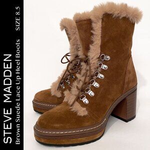 Steve Madden Brown Suede Lace Up Blocked Heel Boots Size 8.5